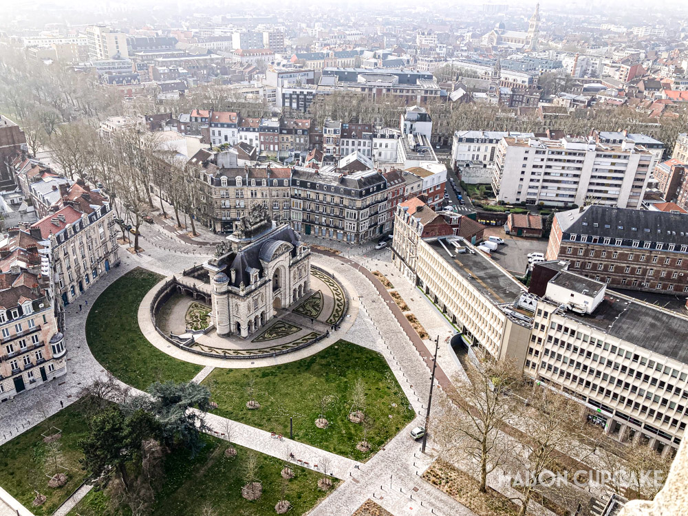 3 days in Lille: Aerial view of Porte de Paris city gate as seen from Lille Belfry tower.
