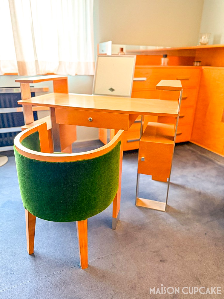 Restored Art Deco chair and dressing table at Villa Cavrois in smaller bedroom